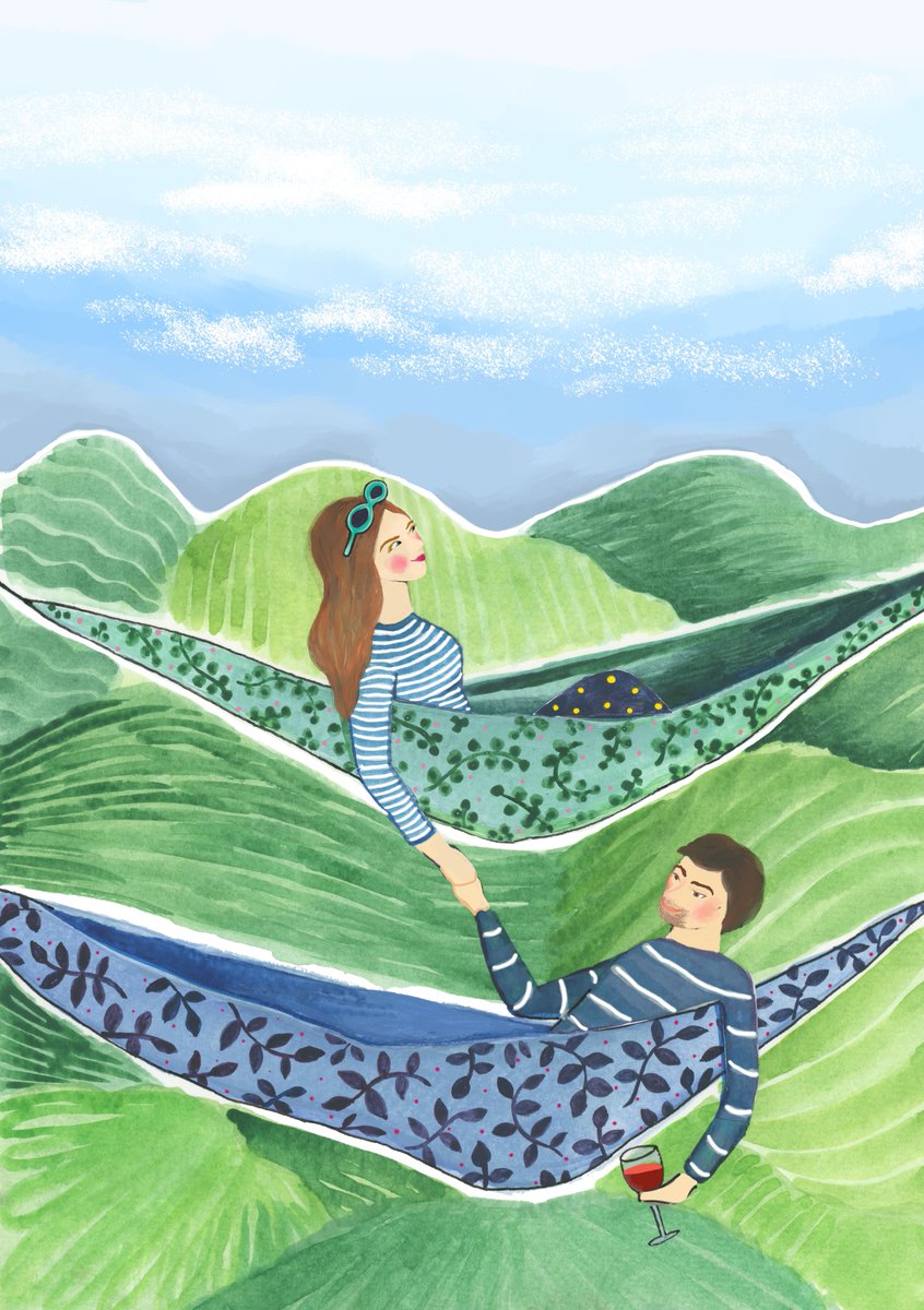 indiskovenprint's tweet photo. Strikes me that this hammock might be a bit too high for to ensure a comfortable land if it upended its contents. 
#hammock #corsica #watercolourillustration https://t.co/66RPXJzk3b