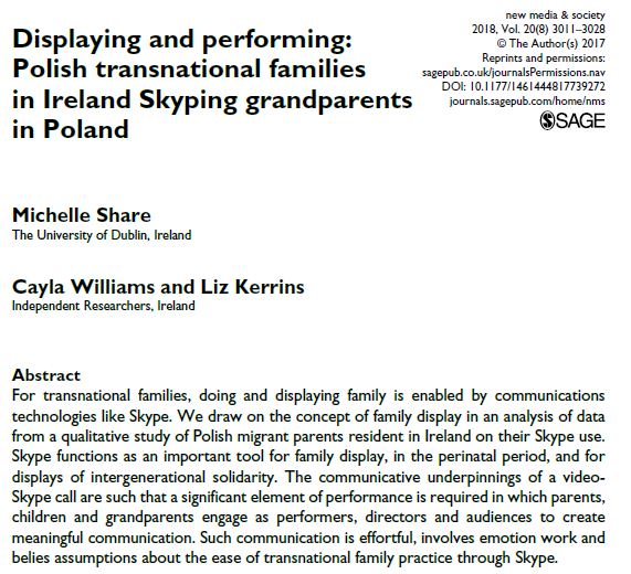 LindaQuirke's tweet photo. Video-chatting, #EmotionWork and displaying engagement: "Skype is effortful and emotionally demanding" - Maintaining social &amp; family connections online is complex, may require display and performance. Research by M. Share, C. Williams &amp; @LKerrins
https://t.co/nGTGuNs95Q https://t.co/7wvSKlCOdc