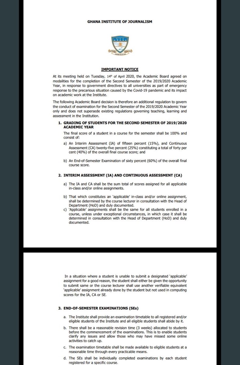ConnectGij's tweet photo. What do you think about the new directives from the management on exams and project work. https://t.co/qqpRztZF5f