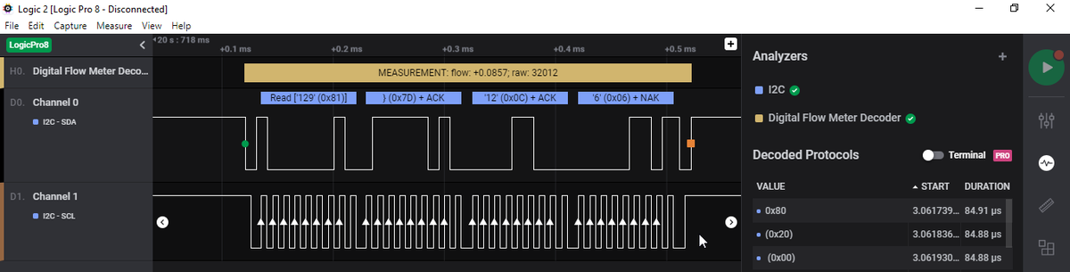 Got the high level analyzer (HLA) working with <a href="/saleae/">Saleae</a>'s new Logic2. This will take some more time, but this could some day help in verification of mass air flow sensors, such as the our DIY one for <a href="/beatmungsgeraet/">DIYBeatmungsgeraet</a> - but also for ready made Sensirion sensors. Not yet in github.