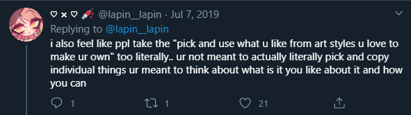 here's some of that toxic "advice" she loves to give...she thinks that style can't be developed intentionally unless you're bumming it from someone, lolmy style isn't a lazy river, it's the thrill of rushing rapids. i FORCE myself to be better, to be happier with my art.
