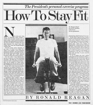 By 1983, fitness was mainstream enough that Pres. Reagan posed on a Nautilus machine AS well as chopping wood, TR styleHe even made a bodybuilding joke - "Pumping Firewood" lol - suggesting a familiarity w a subculture that was subversive just 10 yrs earlier/2