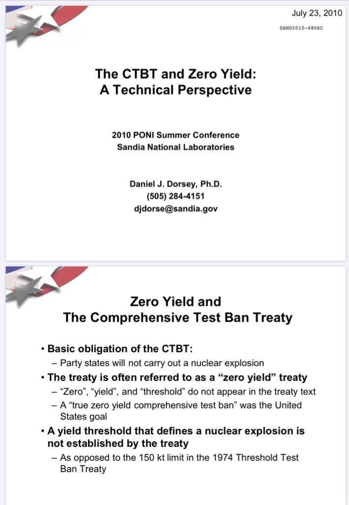 5/n”Zero yield is not a technically viable statement”As I pointed out last time we accused Russians of violating CTBT (which US has not ratified)......we violate a strict Zero Yield interpretation rule everytime we shock plutonium or HEU FFS. https://www.osti.gov/servlets/purl/1122950