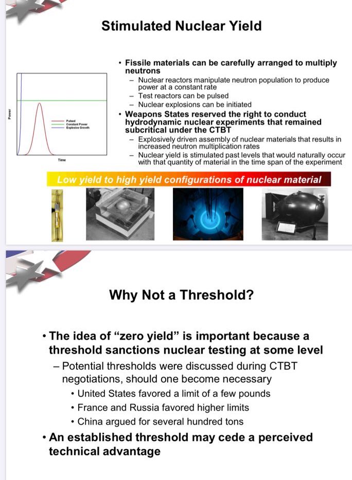 5/n”Zero yield is not a technically viable statement”As I pointed out last time we accused Russians of violating CTBT (which US has not ratified)......we violate a strict Zero Yield interpretation rule everytime we shock plutonium or HEU FFS. https://www.osti.gov/servlets/purl/1122950