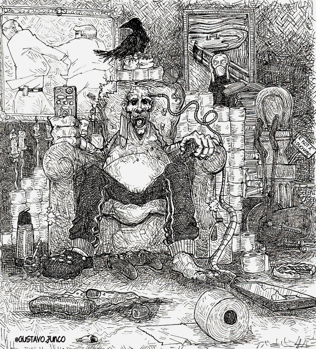 Probando otro estilo ✏️💥✏️(o retomando uno viejo) esta cuarentena nos convirtió en zombies gordos, buscando llenar vaya uno a saber qué. ✏️💥
.
.
#ArtDay #drawthisinyourstyle #QuedateEnTuCasaCarajo #ArtofQuarantine #munch #duchamp #edgarallanpoe