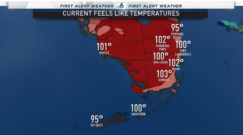 Dumbfounded. Stunned. Astonished.  @AngieNBC6  @SteveMacNBC6 and I are on conference readying today’s  @nbc6 weathercasts and we’re overwhelmed by the sheer number of crazy heat records falling like flies here. This is July weather in April. First, here are current heat indexes.