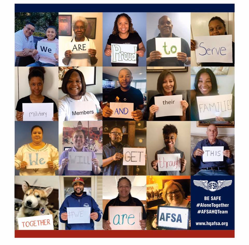 AFSAHQ's tweet photo. Although some things have changed, one thing has not. We will always be proud to represent over 100,000 military members and their families... today, and every day! Weβre all in this together! #AFSAstrong #weareAFSA #AFSAHQ #AFSAfamily https://t.co/ylNSzgX94Q