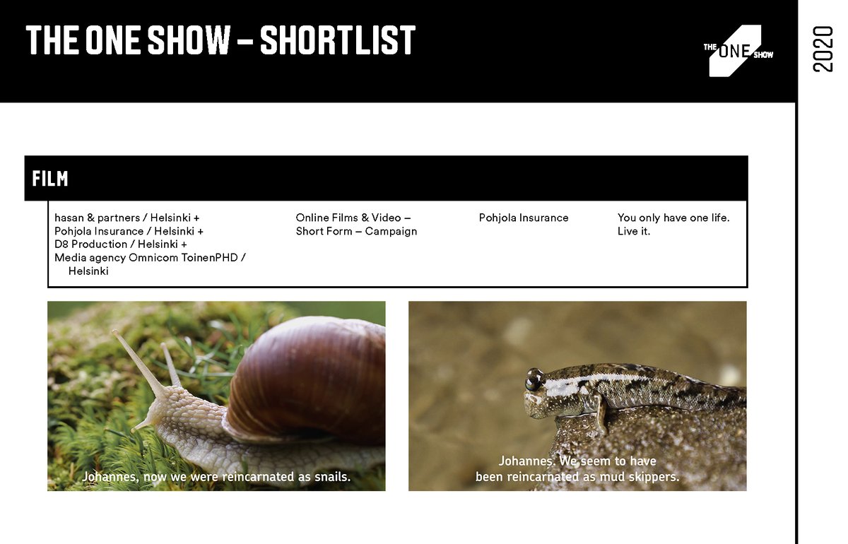 GustafFrom's tweet photo. 'Markku ja Johannes' aka 'Mike and Jonathan', our films for Pohjola Insurance, are shortlisted. My favorites. Proud and happy for the whole team, including @miku585 @forsstrh @TerhiWimmer @AnnaHanstrom  #theoneshow #shortlisted @hasanpartners @PohjolaVakuutus https://t.co/RD1feF5wif