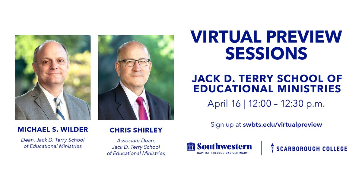 SWBTS's tweet photo. Last week, the Jack D. Terry School of Educational Ministries announced new degrees and significant revisions to current ones.

Want to learn more? Join tomorrow's Virtual Preview: https://t.co/gyvWG4WsGT https://t.co/Dx2jSjmkoI