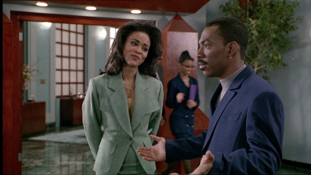 Francine Jamison-Tanchuck really captured the sleek, structured power dressing of corporate 90’s in Boomerang — Jacqueline’s looks were of the moment, forward + timeless all at the same time. Feminine. Soft but not fragile.We Stan Black costume designers for Black films.