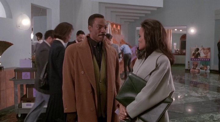 Francine Jamison-Tanchuck really captured the sleek, structured power dressing of corporate 90’s in Boomerang — Jacqueline’s looks were of the moment, forward + timeless all at the same time. Feminine. Soft but not fragile.We Stan Black costume designers for Black films.