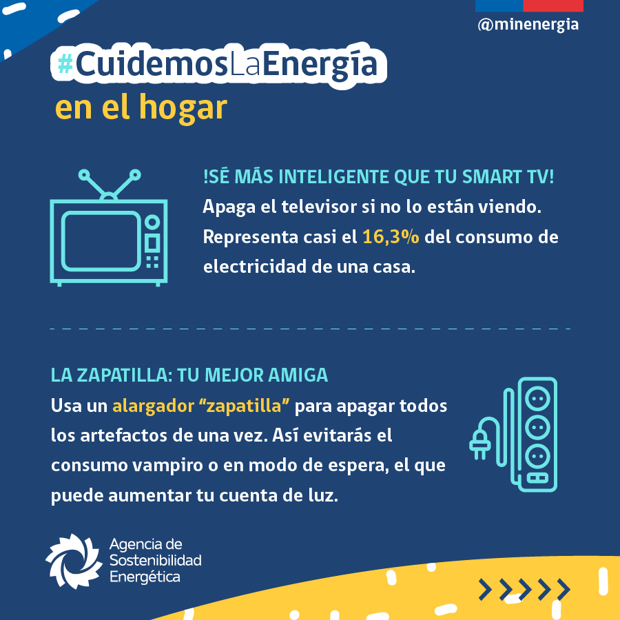 EnergiaOhiggins's tweet photo. ⚡️#OHiggins- #CuidemosLaEnergía en nuestro hogar para ahorrar en las cuentas de la luz. 👉Apaga el televisor si no lo están viendo. Representa casi el 16,3% del consumo de electricidad de una vivienda. 
Usa “zapatillas” para apagar todos los artefactos de una vez. https://t.co/zsMybgrnAw