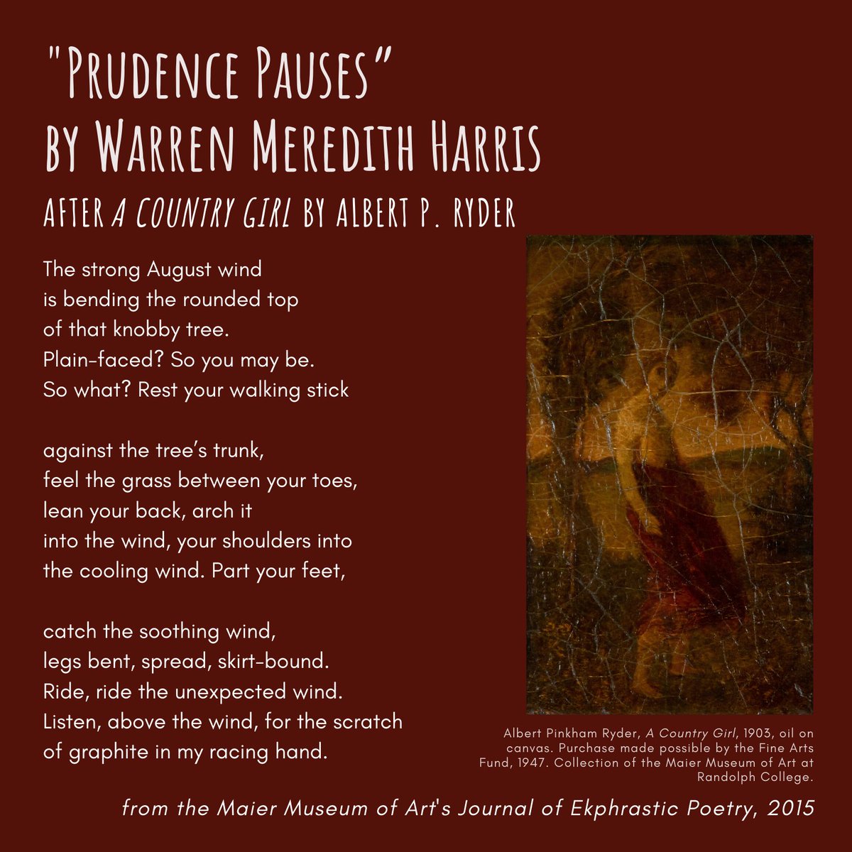 MaierMuseum's tweet photo. Read more poems from our Journal of Ekphrastic Poetry and learn how to submit your own poems at https://t.co/np1lSFO4c4

#ekphrasticpoems #poetry #poetrycommunity  #poem #poet #poems @POETSorg #MaierEkphrastic #nationalpoetrymonth #poet #ekphrastic @randolphcollege https://t.co/Azg881TYaR