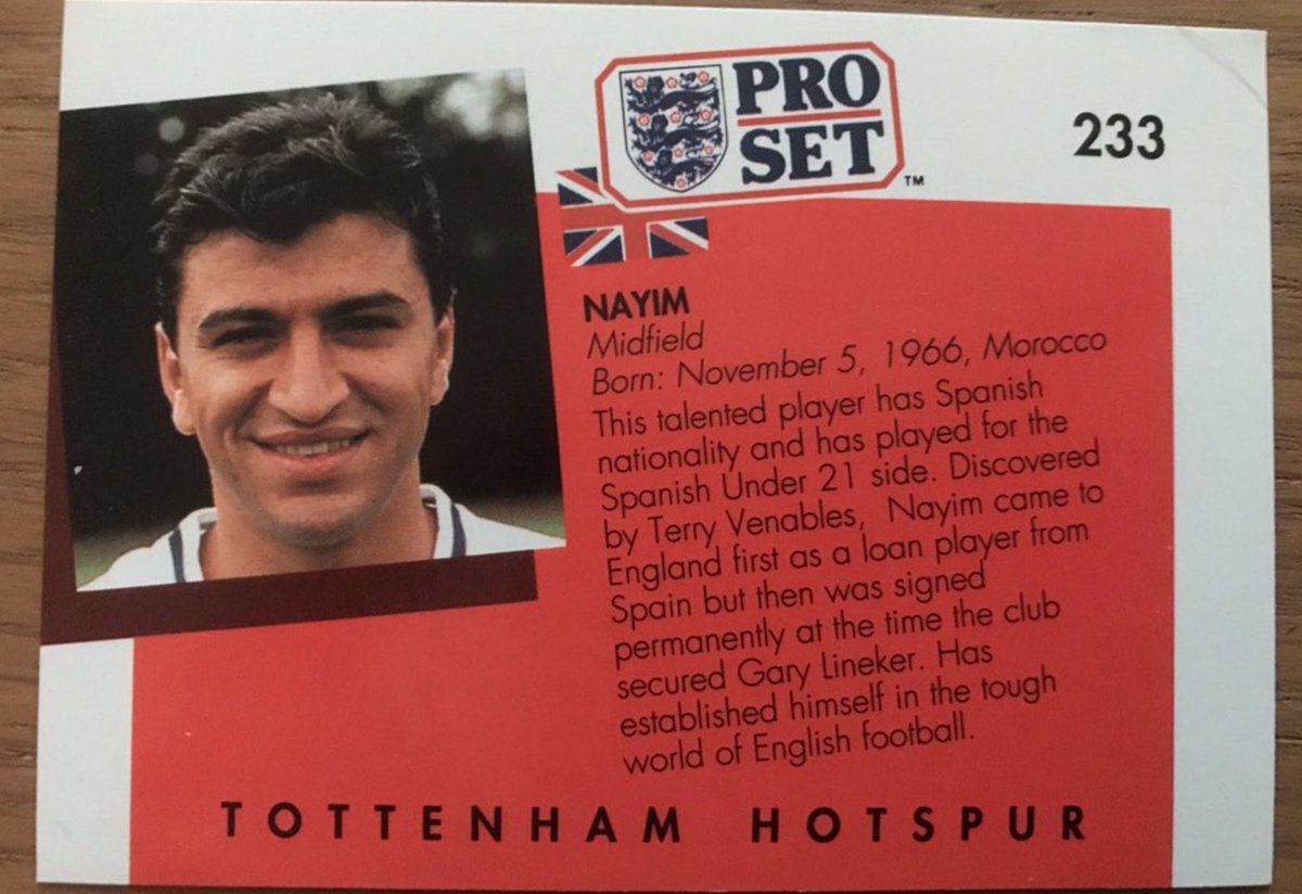Nayim notable not just because he was a great player but because his name was used differently on front & backs of the cards. #ProSetChallenge  #thfc  #coys