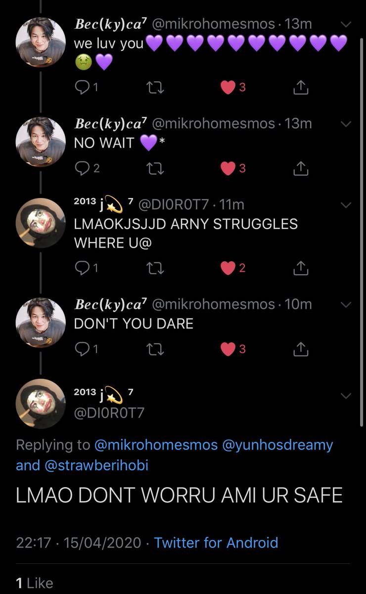 Becca is safe from getting harassed by @/armystruggles_ but i wasn’t 