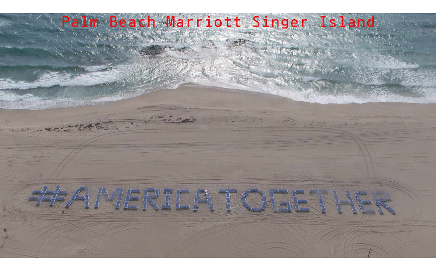 VenueAdv's tweet photo. @BillHemmer the @MarriottPB is using beach chairs, umbrellas, and cones to create messages on their beach. The messages change daily &amp; can be seen via the hotel's rooftop beach cam: https://t.co/wwwjGAHS9O Today's message is #AmericaTogether https://t.co/OAeE3g967w
