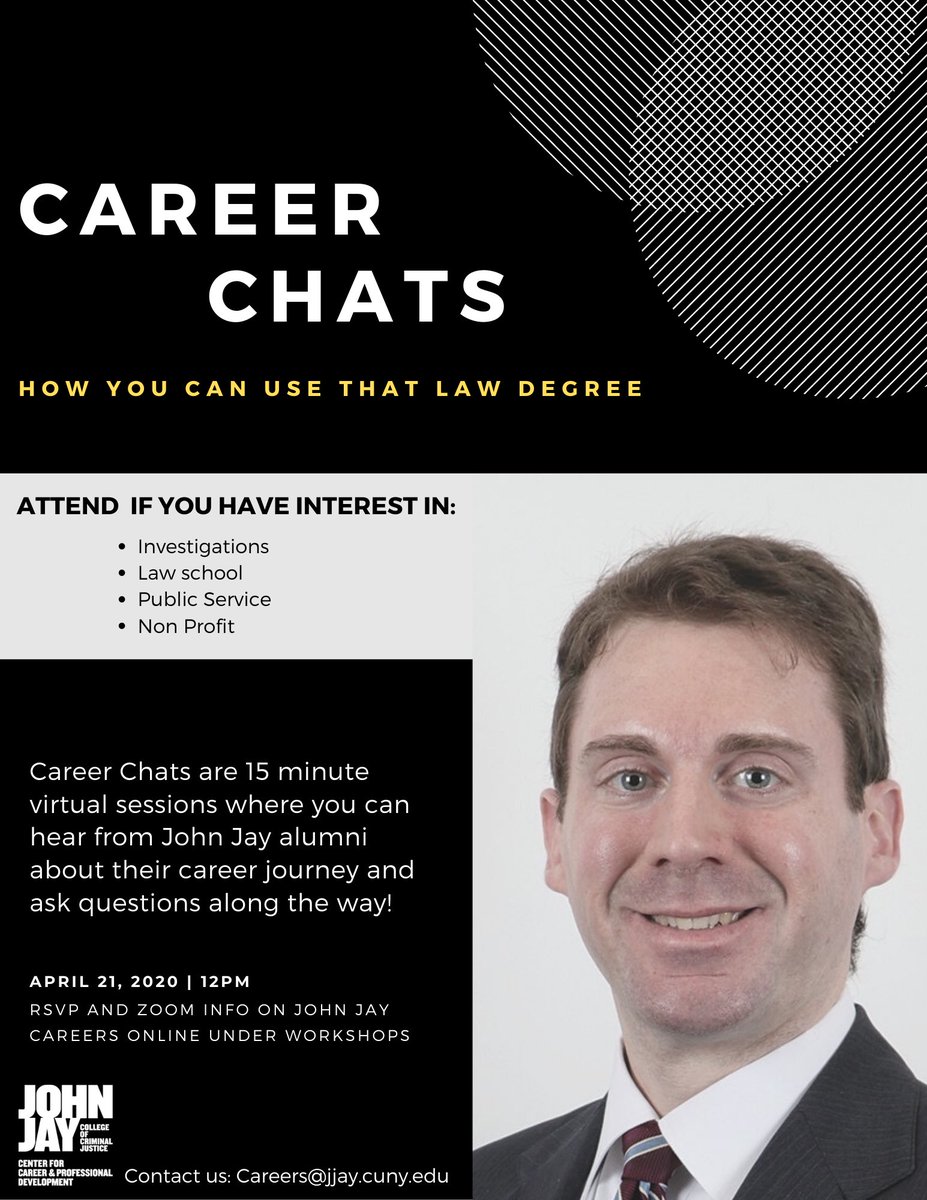 JohnJayCareers's tweet photo. Hear from double @JohnJayCollege alum, Steven Kelly, about his career journey in this quick career chat 4/21! Rsvp details in #JJCO https://t.co/RSnLVxDiGq