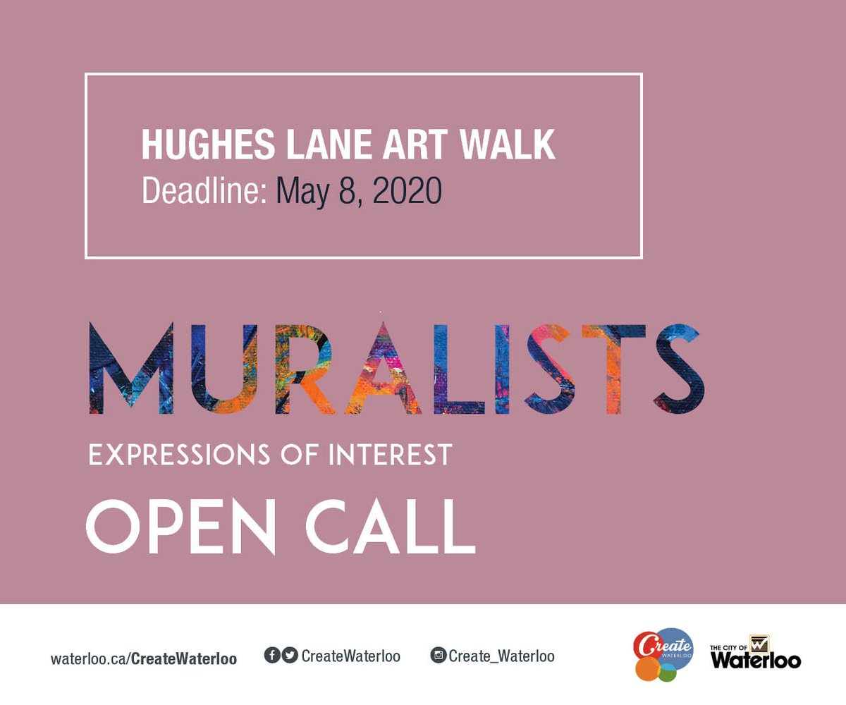 The City of Waterloo is inviting #artists to respond to Hughes Lane Art Walk #mural project - Expression of Interest. Deadline for submissions: May 8, 2020 by 5:00 p.m. For more information or to apply, please visit waterloo.ca/en/things-to-d…