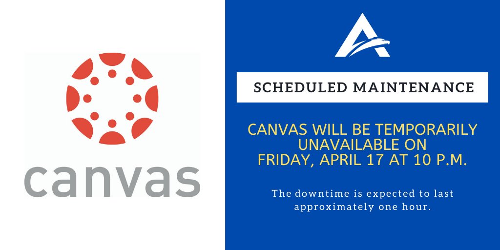 Allen_ISD's tweet image. Canvas will undergo scheduled maintenance on Friday, April 17 at 10 p.m. and will be unavailable during this time. This routine maintenance is scheduled to last approximately one hour. Please take note of this maintenance as you schedule your classwork.