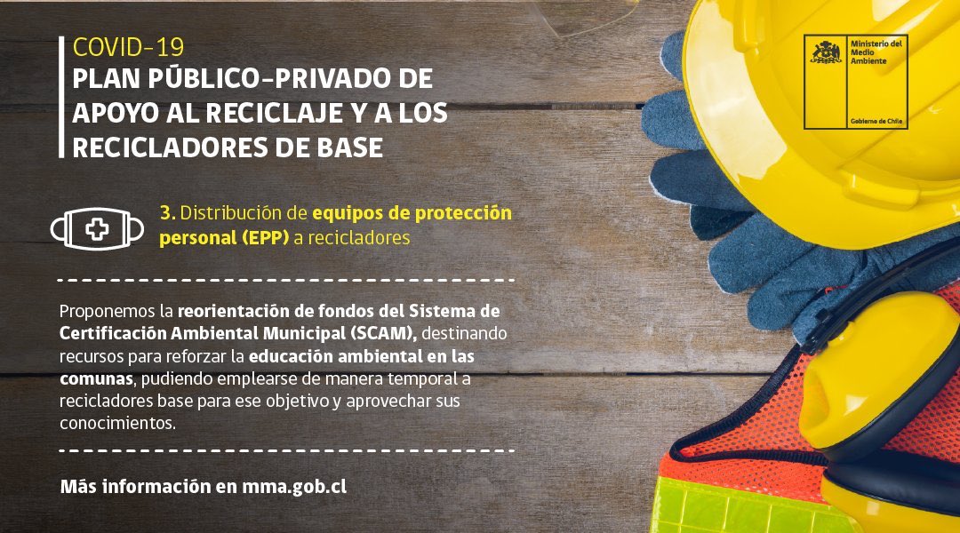 MMAMetropolitan's tweet photo. 👉🏻3) Distribuir a los Recicladores de Base equipos de protección personal 😷 en conjunto 👉🏻😀con Sofofa y las empresas que participen en esta campaña. https://t.co/SLyzCEeyP3