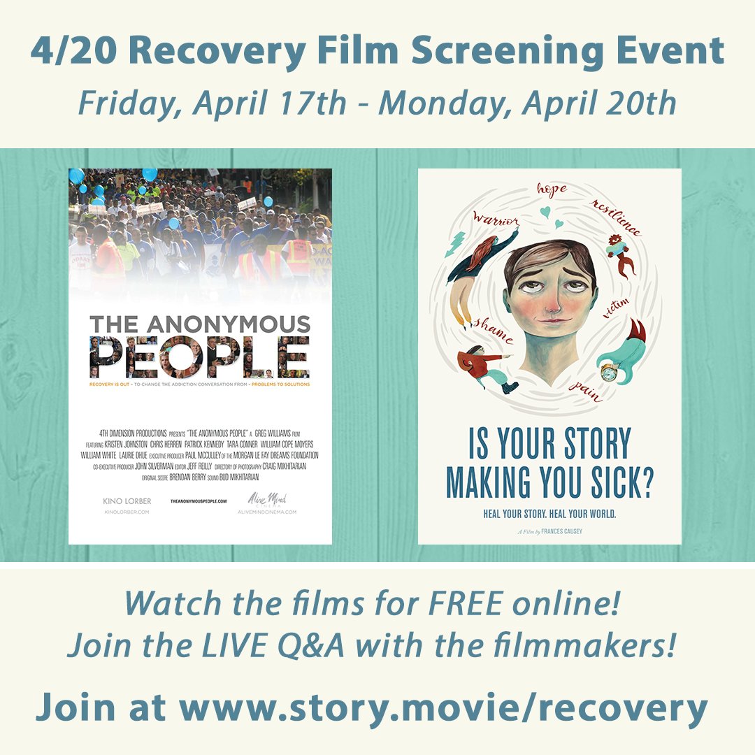 StoryMovieDoc's tweet photo. This weekend, in solidarity with our recovery communities. 

Watch THE ANONYMOUS PEOPLE from @GregWilliams4D 
⁠and IS YOUR STORY MAKING YOU SICK? from @fcausey free and on-demand.

https://t.co/cUzXJ0qhPS⁠

#recovery #addiction #staystrong #sobriety #staysober 
⁠ https://t.co/ihyVHuG7SQ