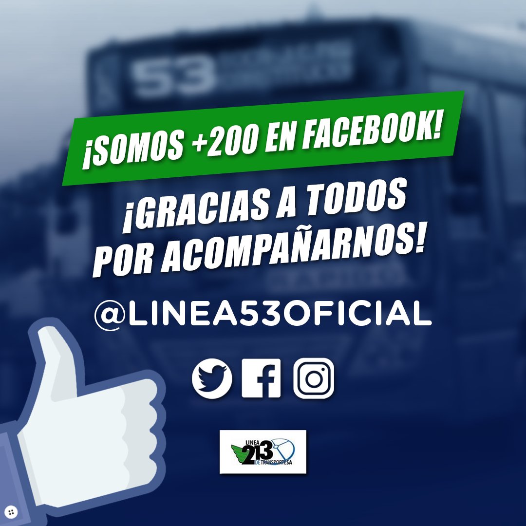 👏 ¡Ya somos + de 200 en nuestra cuenta oficial de #Facebook! 👏

Muchas gracias a todos los que nos acompañan 🚌

#transportepublico #linea53 #colectivos #bondi #argentina