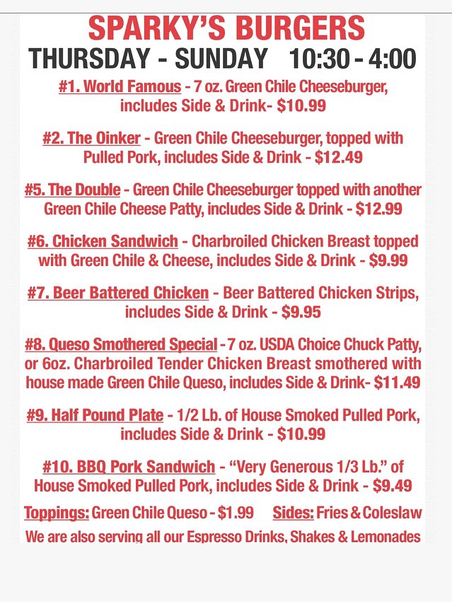 We’ll be open Thursday - Sunday, we’ve added a few more tasty items to our carry out menu! :)