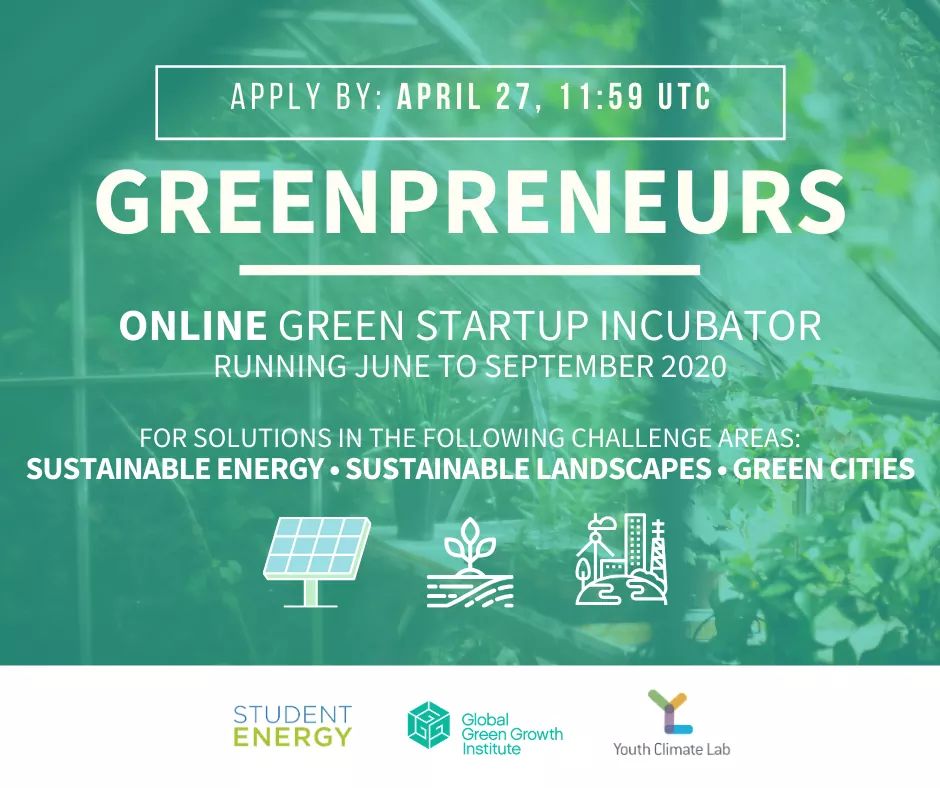 Applications are now open for #Greenpreneurs 2020! ⚡️
Visit bit.ly/greenpreneurs2… to learn more about the program. Applications are due April 27th, 11:59.