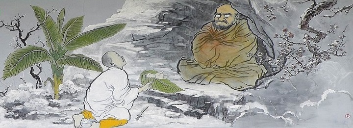 This fact is grounded in the legend of DAZU HIKUE. “Legend has it that the Great Bodhidharma initially refused to teach Huike. Huike stood in the snow outside Bodhidharma's cave all night, until the snow reached his waist. In the morning Bodhidharma asked him why he was there.”