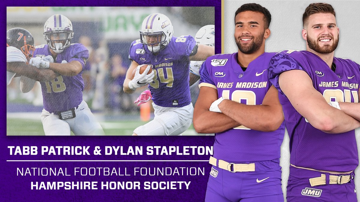 JMUFootball's tweet photo. For the third straight year, JMU has representation on the @NFFNetwork Hampshire Honor Society.

Congrats to Tabb Patrick and Dylan Stapleton for their inclusion on the 2020 team!

📰 https://t.co/Yza3kINU5a

#GoDukes https://t.co/wdGQnk3GNg