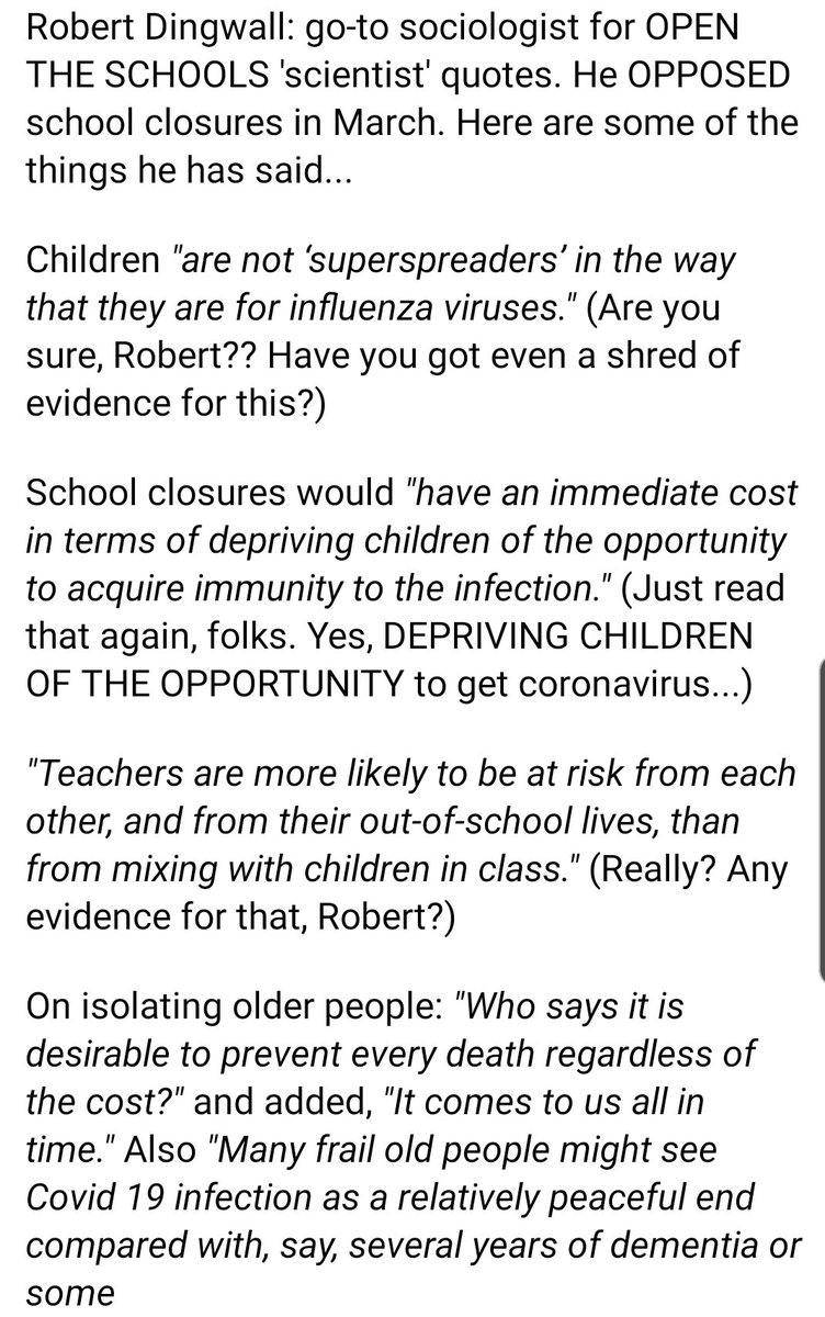 Incase you're wondering about the thinking we are dealing with.Here are Robert Dingwell, a sociologist on Sage thoughts on opening schools #edutwitter  #education  #BreakingNews  #DailyBriefing