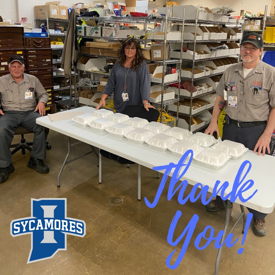 IndStAthletics's tweet image. Thank you to our friends @myunionhealth &amp;amp; @7thElm ... Today maintenance &amp;amp; supply chain workers enjoyed free lunch as they continue to battle on the front lines against COVID-19

#MarchOn 

INFO: sycamor.es/2XrE0mS
DONATE: sycamor.es/3e4hI0w