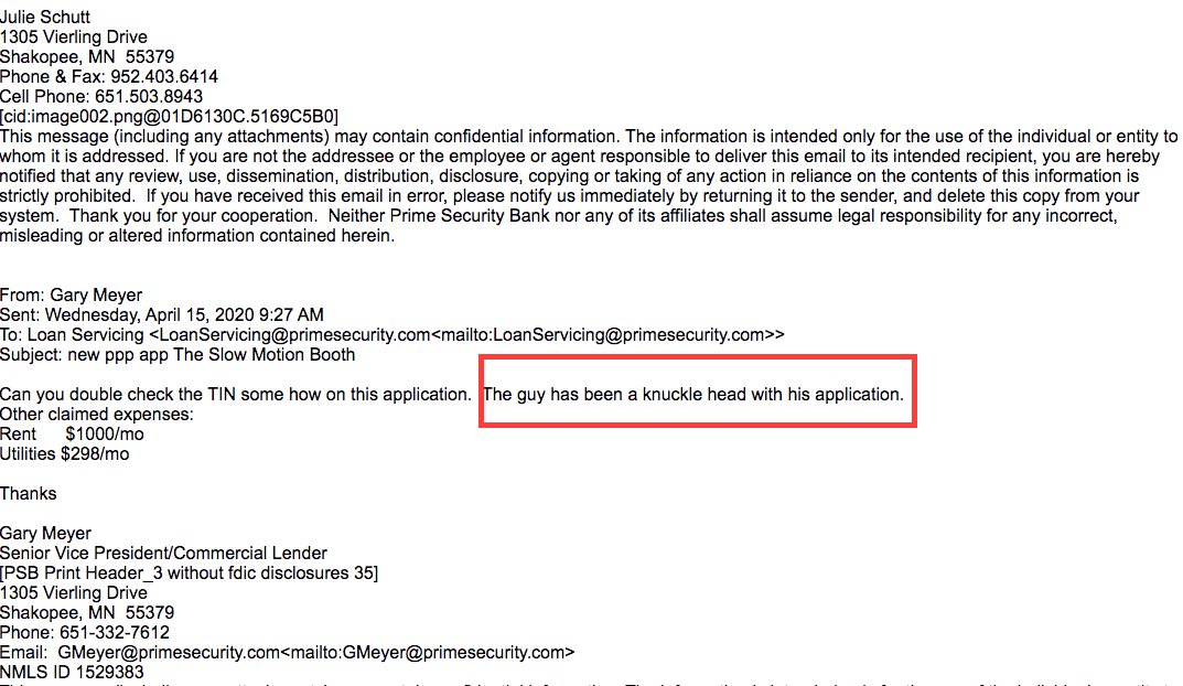 TheSlowMoBooth's tweet photo. #SBAloans at their finest. We were denied a PPP loan through a local bank (while being called a knuckle head in the process by #primesecuritybank) for applying at other banks. Then #USBANK has an issue and cancels our app. 

Banks are the only companies being helped here. https://t.co/ZDG4VPf1B8