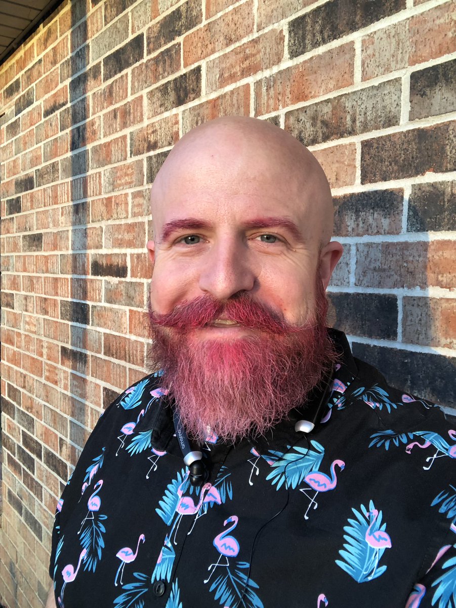 MarkAcker's tweet image. It’s #ChildAbusePreventionMonth and we’re wearing blue and #BurrellPink today to raise awareness. I’m thankful to be one small part of the solution as a nurse on the @BurrellCenter youth services team, pink beard and all.