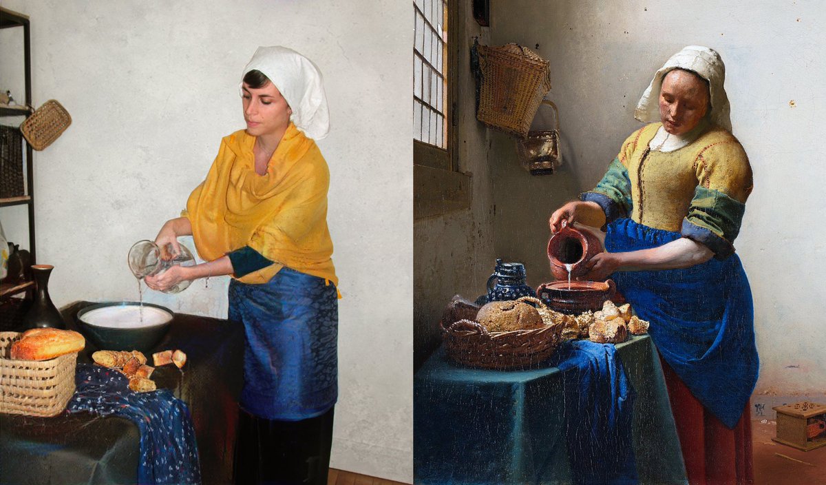 AnneClaire64's tweet photo. Voilà le résultat quand ton agence @ElanEdelman te met au défi de reproduire une œuvre d’art avec les moyens du bord ! #elanedelman #confinement #challengeculturel #wellbeing #lalaitiere #johannesvermeer https://t.co/hVLI1XTN6w