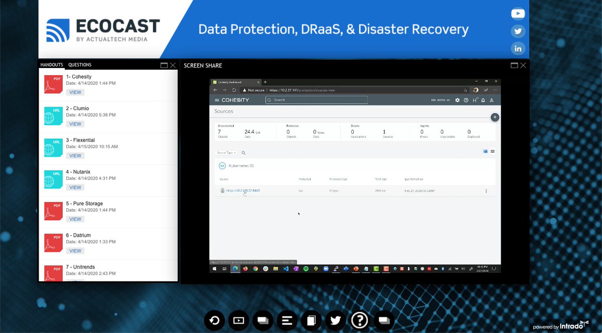 davidmdavis's tweet photo. Live demo of backing up #Kubernetes with @Cohesity now in progress by @snoopj123 on the #ATMEcoCast ! https://t.co/DoE215HWj8
