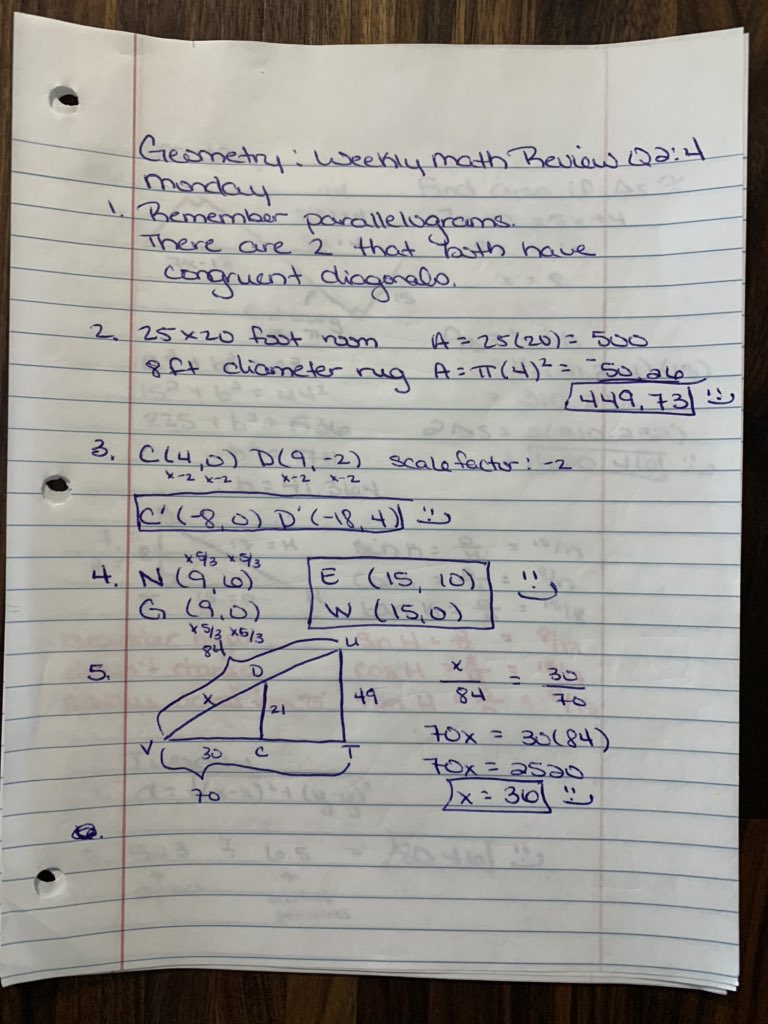 MCEMTHDept's tweet photo. 1st/2nd: here are notes for the Geo weekly review Q2:4 &amp; Q2:5 worksheets. There are lots of similar problems. Use past worksheets to help. If there are problems you’d like to see me work out, please ask. I’m happy to work more problems out. https://t.co/EbcICpq1RW