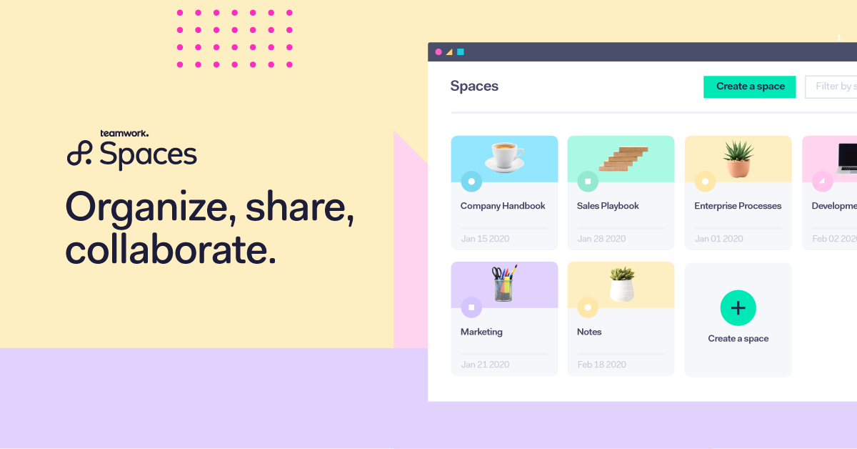 teamworkdotcom's tweet photo. From team manuals to meeting notes &amp; brainstorming sessions,Teamwork Spaces helps centralize the knowledge to #keepworkgoing. Join our webinar tomorrow at 5pm GMT to learn how your remote team can organize and collaborate on your most important documents. https://t.co/qcP2cltWdk https://t.co/dGs7zVHpz0
