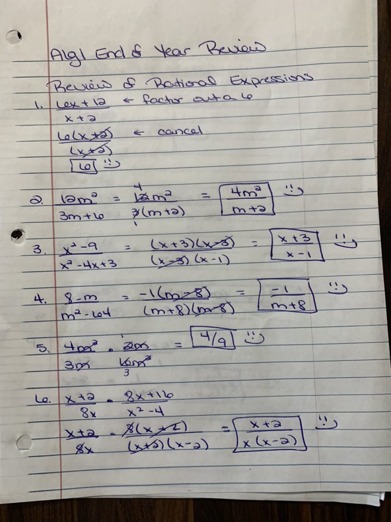 MCEMTHDept's tweet photo. MTH3: Alg 1 End of Year Review. Here are notes for Rational Expressions. I’ll add videos to our google classroom to help with these problems as well. Ask for help if needed. We’re almost finished w/this 1st packet. It’s very large &amp; covered so much of what we did this year. https://t.co/8JSrvoToYN