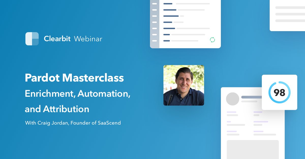 Pardot is most effective when used in conjunction with fully accurate data. We're hosting a Pardot Masterclass #Webinar with Clearbit to showcase the full power of #Pardot with verified, useful data on April 30th at 11am PST.

Register Here --> bit.ly/clearbit-webin…

#Data