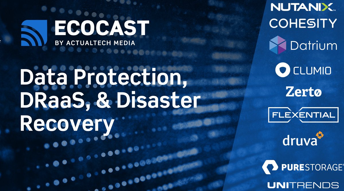 davidmdavis's tweet photo. HAPPENING NOW! Kicking off the Data Protection & Disaster Recovery EcoCast event with @Cohesity @ClumioInc @flexential @nutanix @PureStorage @Zerto @Datrium @Unitrends
and @druvainc by @actualtechmedia ! Join us at --> https://t.co/p3fc31Piu9 #ATMEcoCast https://t.co/HRUZv0qIH9
