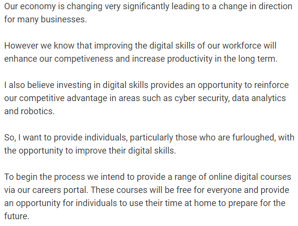 May have flown under the radar with all the other announcements of today, but <a href="/Economy_NI/">Economy NI</a> Minister Dodds committed to offering FREE online courses via their Careers Portal focused on digital skills: Cyber Security, Data Analytics &amp; AI.

economy-ni.gov.uk/node/43768

👏👏👏
<a href="/CBI_NI/">CBI Northern Ireland</a>