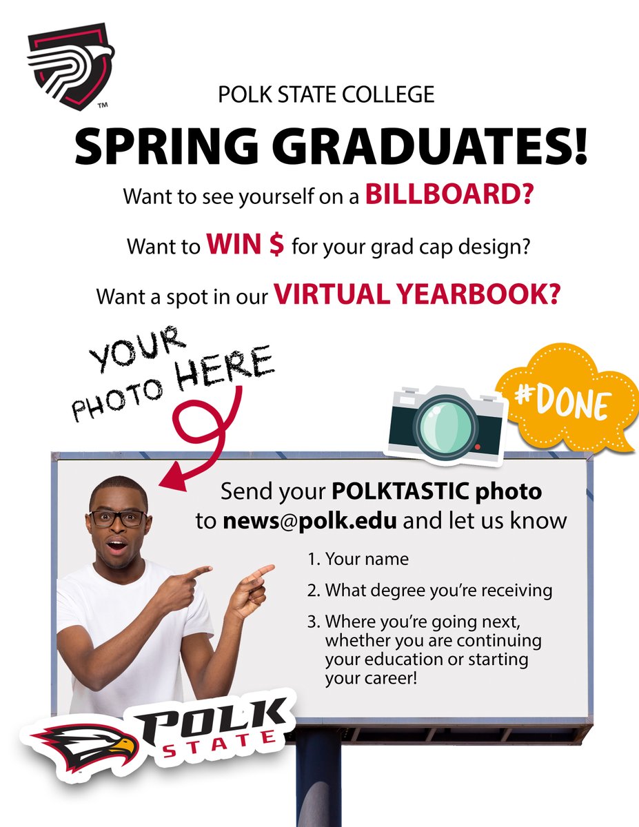 👋 Hey, Spring 2020 grads! 🎓

📧 There's a very important message in your Polk State email inboxes with creative and unique opportunities for us to celebrate YOU! 🎉

Please check your emails for more info and submit your photos to news@polk.edu! 📸 #WeArePolk #WeGotThis