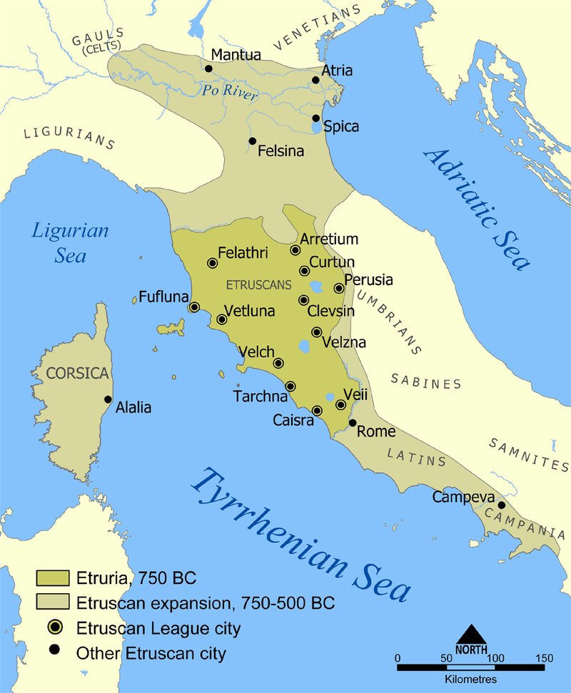 Etruscans were ancient people in north-central Italy. Their civilization spanned from 900 BC to 27 BC, when the last Etruscan city was formally absorbed by Rome. Etruscan called themselves Rasenna, or Rasna.