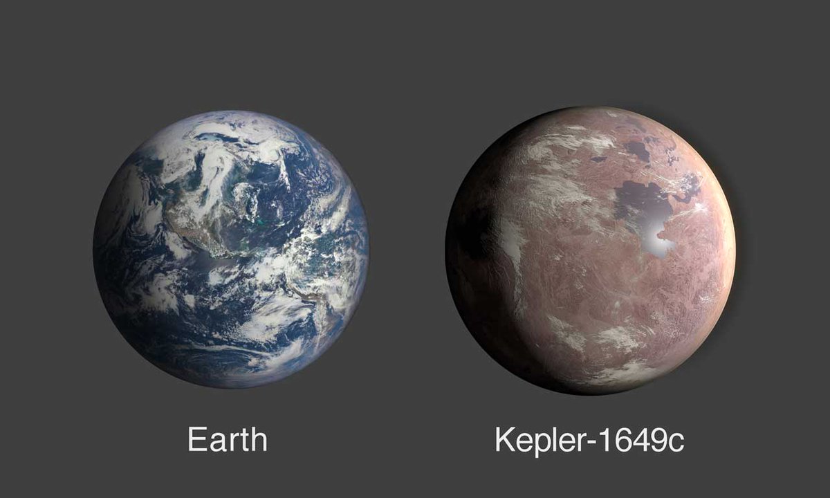 an image of Earth next to one of the exoplanet Keper-1649c shows the exoplanet as slightly larger