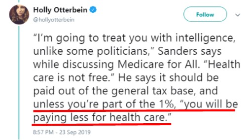 Sanders’ and his staff’s claims aren’t true. There will be winners and losers. Sanders refuses to say but his senior staffer says the average family will pay over $11K in taxes for M4A. That’s more than tens of millions of people currently pay for HC.