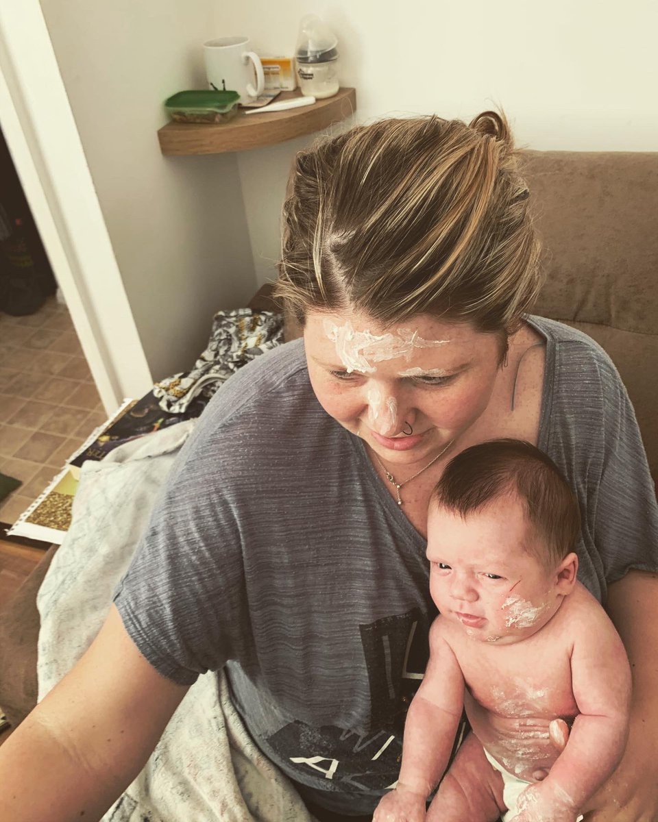 jasminspear's tweet photo. No one ever gets the perfect hand/foot print with a newborn baby, right? 👣🎨 #paintfun #isolationcreation #messyhairdontcare https://t.co/CU5j2fqLw5