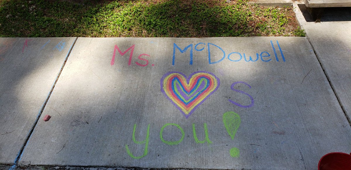 MsMcDowell2nd's tweet photo. Chalk walk day! A message to my kiddos and a message to friends. #virtualtces @TISDTCES https://t.co/PM1xZrIM7I