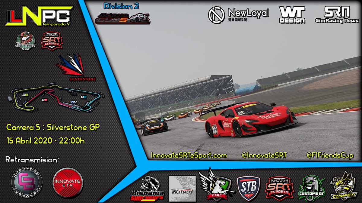 Cerramos la 5a jornada d la ⚠️LIGA NACIONAL PROJECT CARS con el turno para la #DivisionMclaren650S
De nuevo vamos a #SilverstoneGP para ver esta carrera que t cuenta en directo a partir d las 22:30h @ISRT_Cabayashi 
@F1Friendscup 
<a href="/wearteamdesign/">wear_team_design</a> 
<a href="/SimRNews_Es/">Simracing News</a> 
<a href="/NewLoyalStudio/">Newloyal Studio</a>