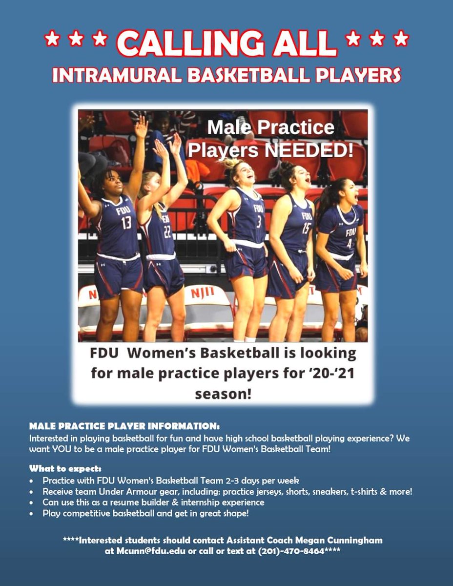 FDU_FC's tweet photo. * * CALLING ALL INTRAMURAL BASKETBALL PLAYERS * *

****Interested students should contact Assistant Coach Megan Cunningham at Mcunn@fdu.edu or call or text at (201)-470-8464****

#FDUstaysFit

#FDUIntramurals
@FDUKnightsWBB https://t.co/Qnhe3580Gu